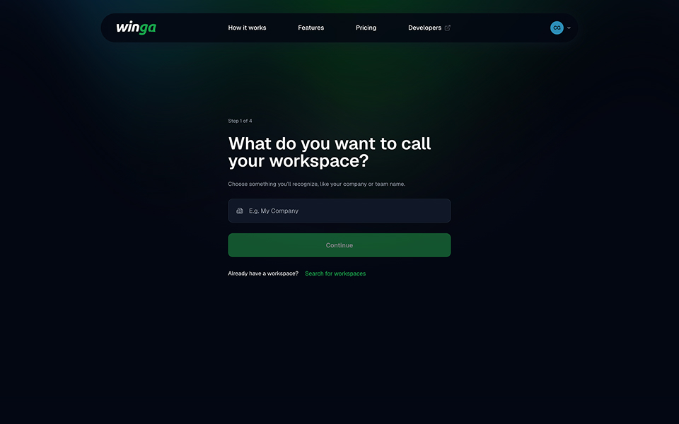 Winga dashboard showing a list of feature flags with their current state and toggle controls.